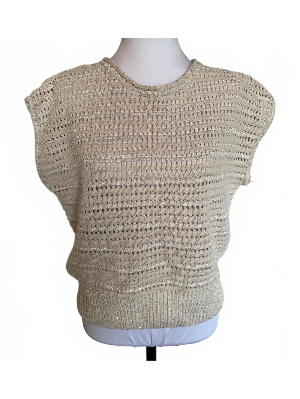 Joie Metallic Cap Sleeve Sweater M Beige Boho Chic Fairycore Whimsical Grunge